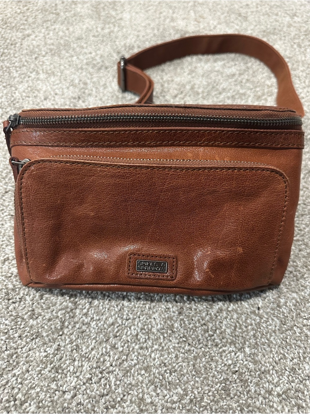 Spikes and Sparrow Leather Crossbody Bag Waist Bag Fanny Pack Cognac Brown